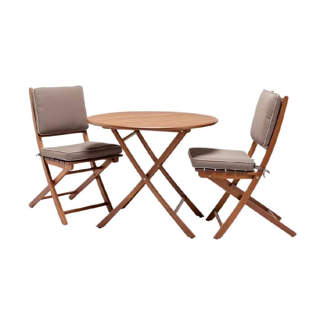 "Compact Wooden Patio Table and Foldable Chairs Set"