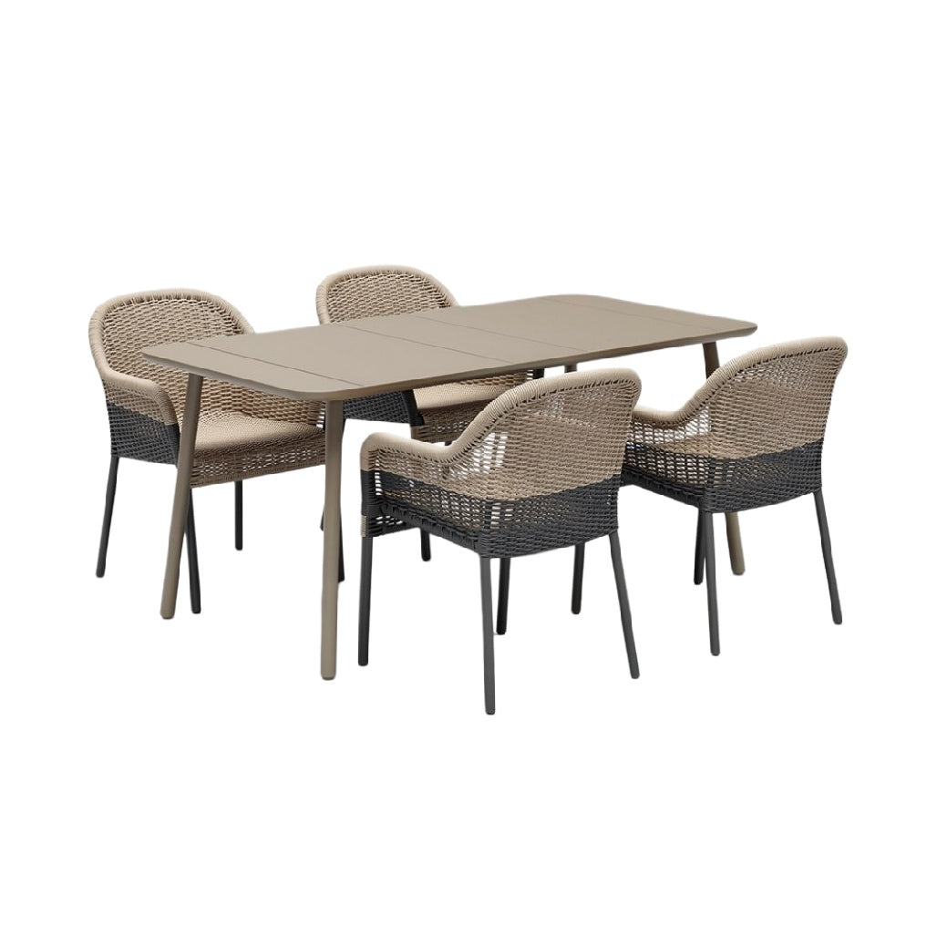 Modern Outdoor Dining Set with Rattan Chairs and Rectangular Table