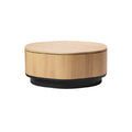 "Modern Round Wooden Coffee Table with Black Base"
