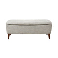 "Modern Grey Upholstered Storage Bench with Wooden Legs"