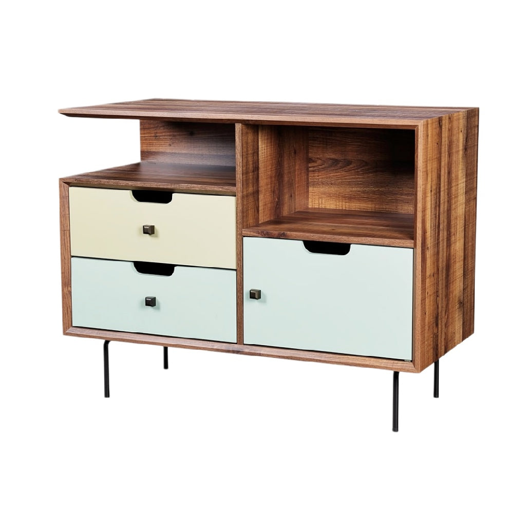Mid-Century Modern Wooden Sideboard with Colorful Drawers