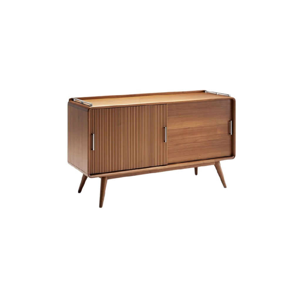 Mid-Century Modern Wooden Sideboard with Sliding Doors